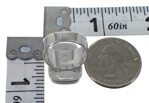 Southwestern Turquoise Inlay Silver Ring Size 6-3/4 AX88264